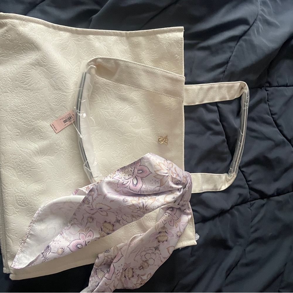 Victoria's Secret Cream Tote Bag with Pink Accents